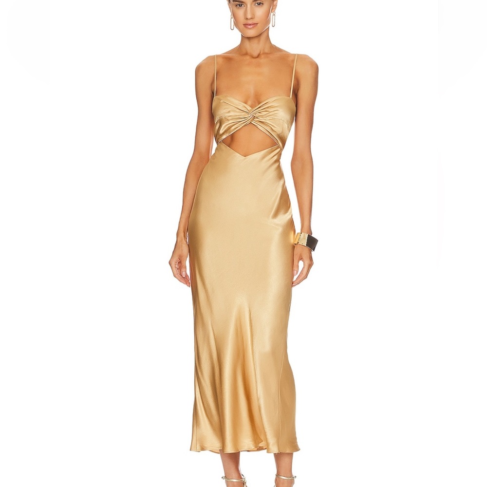 Shona Joy Front Midi Dress in Taupe
